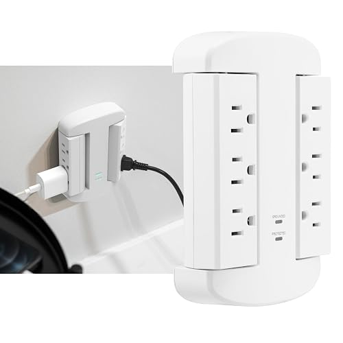 GE Extensor de 6 Enchufes, Protector contra Sobretensiones, Acceso Lateral Giratorio, Adaptador de Enchufe de Pared, 3 Clavijas, 980 Joules, Certificado ETL, Blanco, 81781