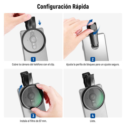 NEEWER 67mm Clip On Negro Difusión 1/4 Filtro para Filtro de Efecto Cinematográfico de Niebla,para Teléfono, Fotografía Lente Accesorios Kit para Android Smartphone Cámara, FL-B20