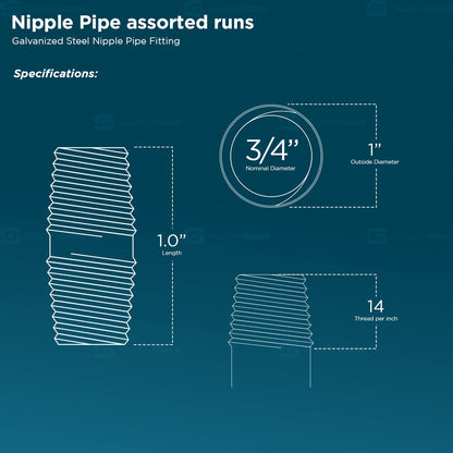 Everflow Supplies - Pipa para pezón (acero galvanizado), paquete de 10, 3/4" x 1", Galvanizado