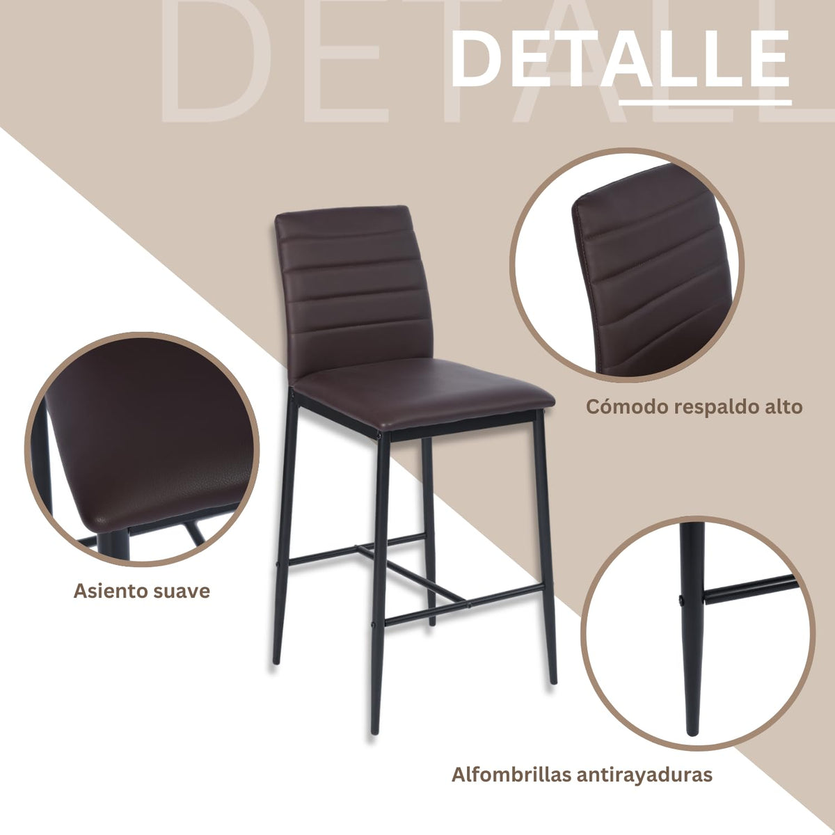 COKOS Juego de 2 Taburetes de Bar, Silla de Bar Moderno, con Respaldo, Aplicación Bar/Cocina/Restaurante (Marrón)