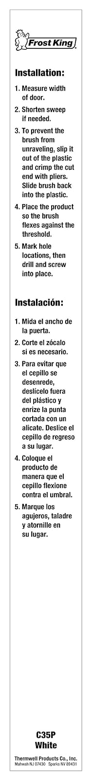 Frost King C35PH | Cepillo Para Polvo De Plástico Para Puerta, 1-3/4 x 36 Pulgadas, Blanco