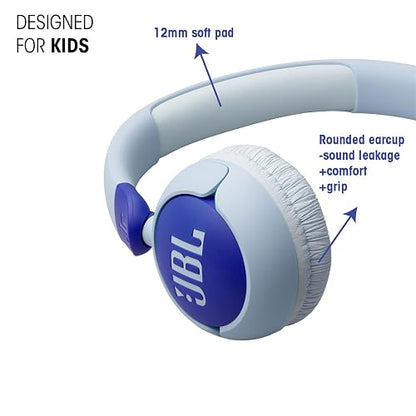 JBL Junior 320 - Auriculares con Cable en la Oreja para niños, Sonido Seguro (<85dB), micrófono Integrado, Apto para niños y Personalizable con Pegatinas Incluidas (Morado)