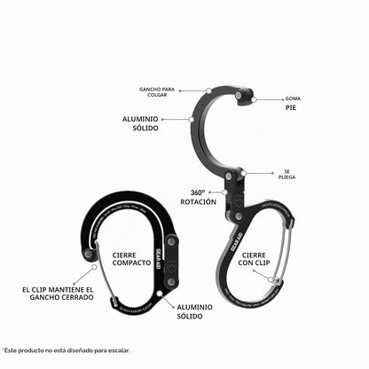 Gear Aid HEROCLIP (pequeño) mosquetón y Gancho, para Colgar Bolsas, Bolsos, linternas, cochecitos, Herramientas, Cascos, Botellas de Agua y más, (Color)