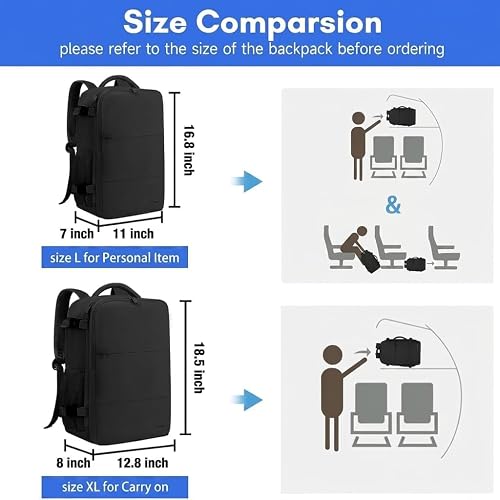 Taygeer Mochila de Viaje 10 kg Avión 40L para Hombre y Mujer, Negra | Laptop 17.3 pulgadas, apertura 180°, bolsa para zapatos, bolsillo impermeable, correa para equipaje, negocios y escapadas