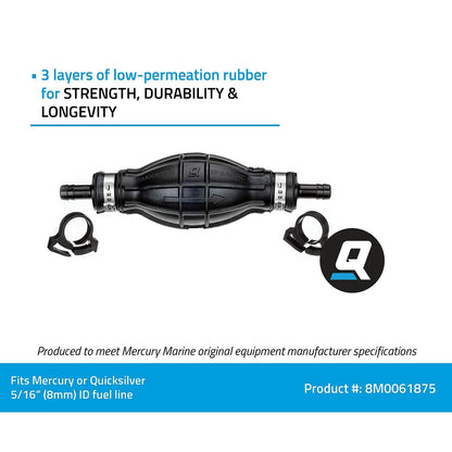 Quicksilver 8M0061875 - Foco de imprimación con 2 Abrazaderas de Manguera para líneas de Combustible de 5/16 Pulgadas (8 mm)