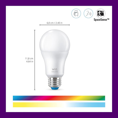 Bombillas LED inteligentes WiZ Connected de 100W A19 - Color - Se conecta a tu Wi-Fi - E26 - Bombilla inteligente - Control con voz o aplicación + Activación con movimiento - Compatible con Matter