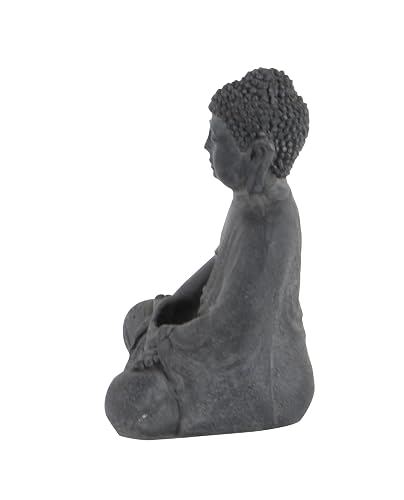 Deco 79 CosmoLiving by Cosmopolitan - Escultura de meditación de Buda de Arcilla con Tallas grabadas y Detalles en Relieve, 8 x 7 x 12 Pulgadas, Gris