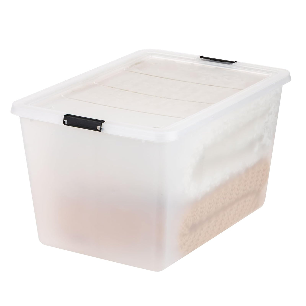 IRIS USA Paquete de 4 Cajas Clip de Alta Capacidad de 52 L con Tapa y Cierres, Contenedores de Almacenamiento para Hogar, Oficina y Aula, Transparente