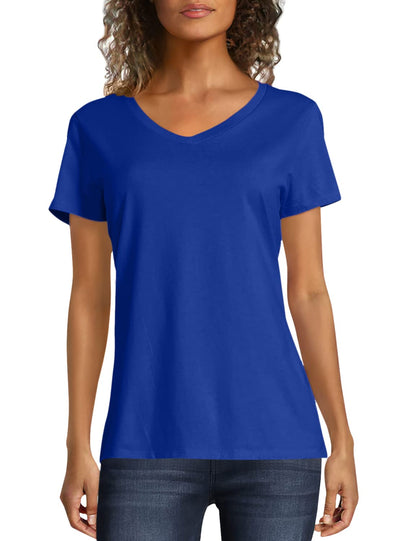 Hanes Playera Cuello en V para Mujer, 100% Algodón - Deep Royal - 1 paquete - XXL