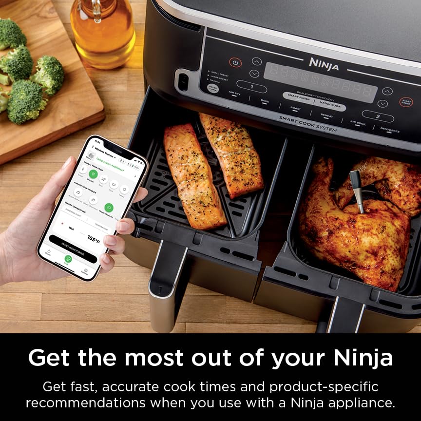 Ninja Meat Thermometer ProChef Sonda inalámbrica para freidora de aire interior y exterior, parrilla, cocina, ahumador, horno, tostador, conexión de aplicación Bluetooth de largo alcance, resistente