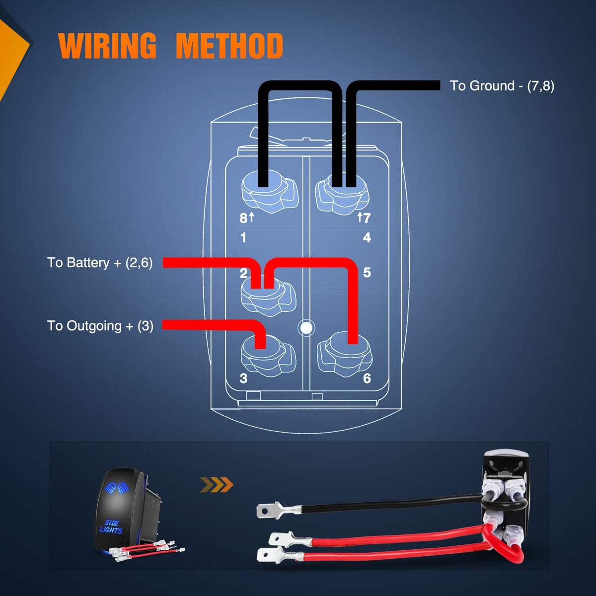 Nilight - Interruptor de luces laterales, barra de luz LED, 5 pines, interruptor SPST, 20 A/12 V, 10 A/24 V, color azul con cables de puente para coches, camiones, vehículos recreativos