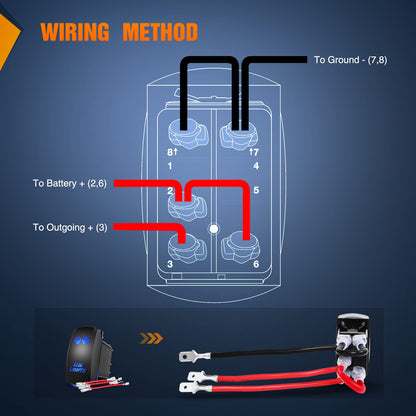 Nilight - Interruptor de luces laterales, barra de luz LED, 5 pines, interruptor SPST, 20 A/12 V, 10 A/24 V, color azul con cables de puente para coches, camiones, vehículos recreativos