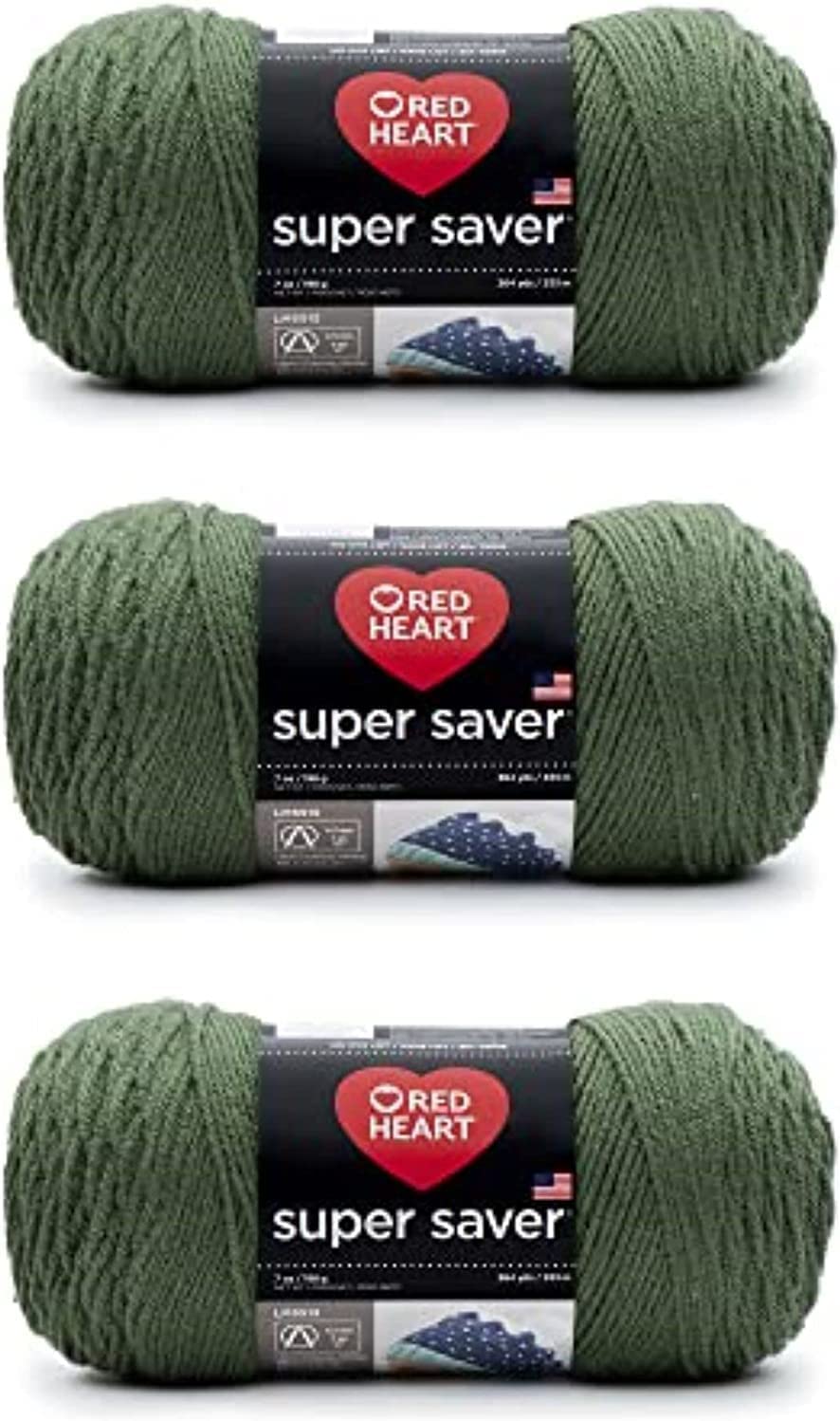 Red Heart Super Saver Estambre Acrílico, Varios Colores - Tomillo mediano - Paquete de 3