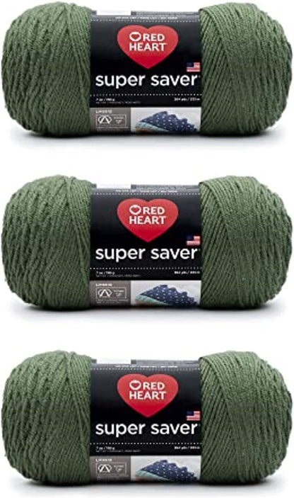 Red Heart Super Saver Estambre Acrílico, Varios Colores - Tomillo mediano - Paquete de 3