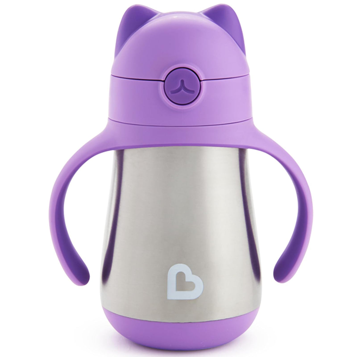 Munchkin Cool Cat Vaso con Popote de Acero Inoxidable 237 ml, Azul - Púrpura - Estampado de animales