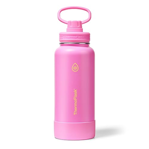 ThermoFlask - Botella de agua de acero inoxidable con doble pared aislada al aspiradora de 32 onzas, con tapa de boquilla, color rosa impactante