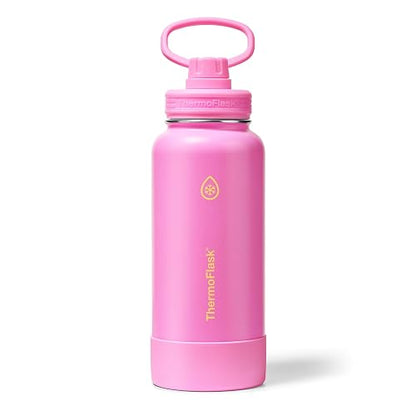 ThermoFlask - Botella de agua de acero inoxidable con doble pared aislada al aspiradora de 32 onzas, con tapa de boquilla, color rosa impactante