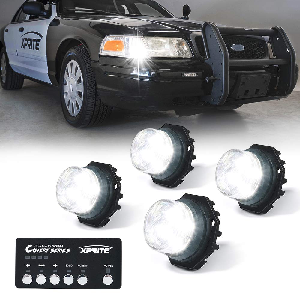 Xprite Kit de Luces LED Estroboscópicas para Vehículos de Emergencia, 6 Piezas - 4 Light Heads - Blanco