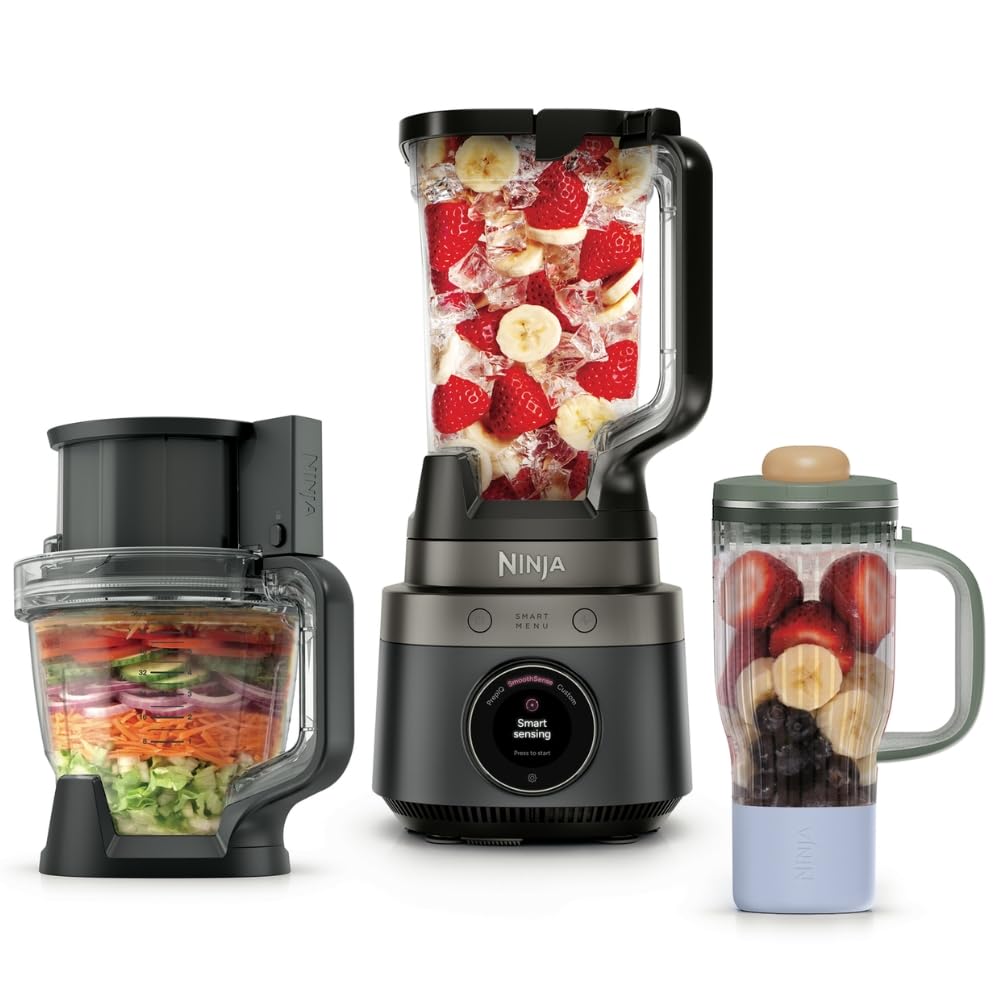 Ninja CrushBOSS Licuadora y Procesador 3 en 1 1850W y 2.1L LB401LAABK | Licuadora 2.1L + Procesador de Alimentos + Vaso Personal | 1850W Tritura Hielo SmoothSense Detecta y Ajusta | Vaso 780ml