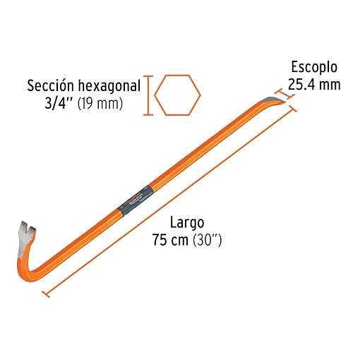 Truper BU-75, Barreta de uña, Fabricada en acero, de 3/4" x 75 cm