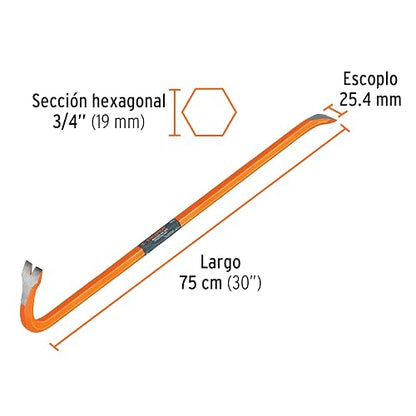 Truper BU-75, Barreta de uña, Fabricada en acero, de 3/4" x 75 cm