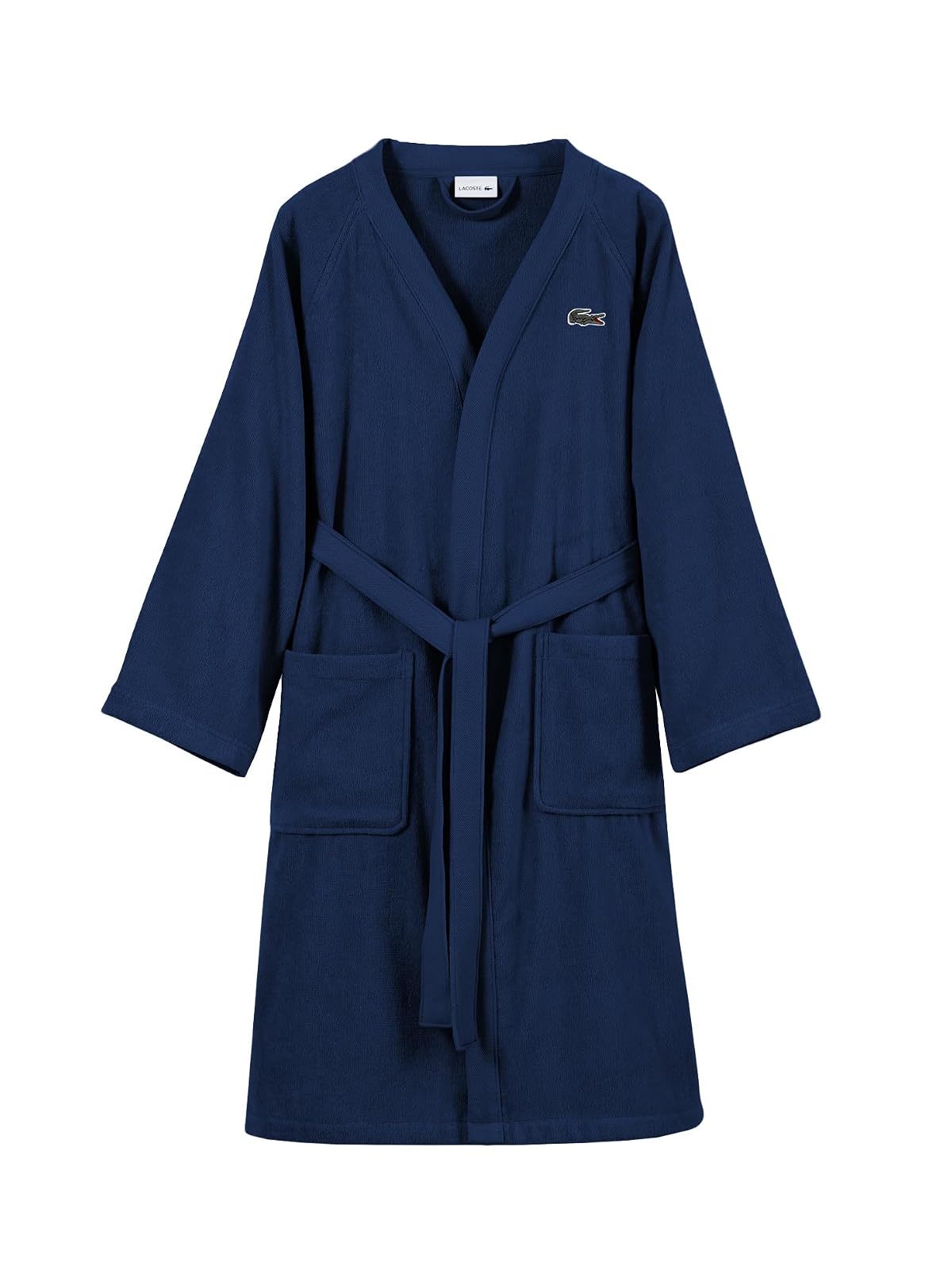 Lacoste Bata de baño clásica de piqué 100% algodón, 41.5 pulgadas de largo, iris negro