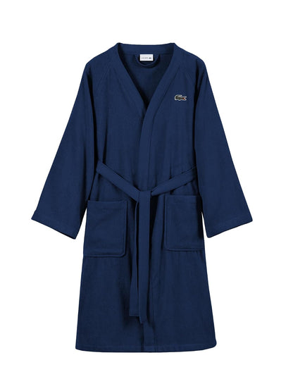 Lacoste Bata de baño clásica de piqué 100% algodón, 41.5 pulgadas de largo, iris negro
