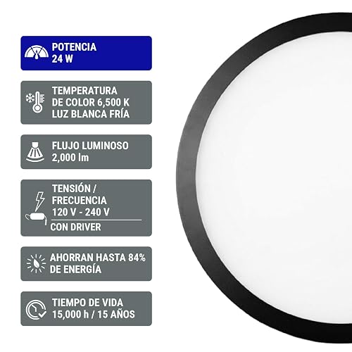 Volteck PLA-229L, Luminario de LED 24 W redondo tipo plafón luz de día color Blanco