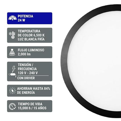 Volteck PLA-229L, Luminario de LED 24 W redondo tipo plafón luz de día color Blanco