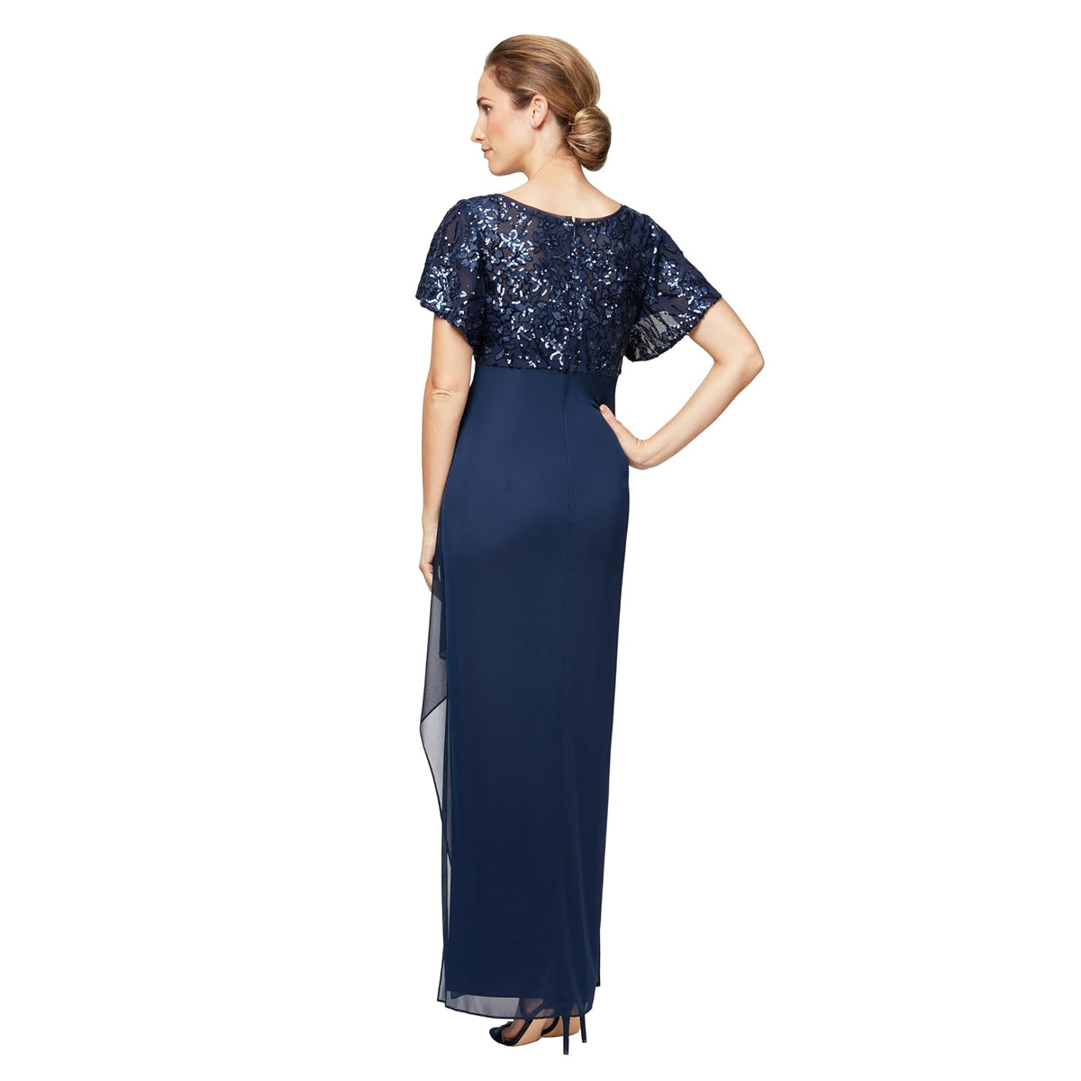 Alex Evenings - Vestido Largo para Madre de la Novia con Mangas voladas para Mujer con Cintura Imperio Fruncido (Tallas pequeñitas y Normales)