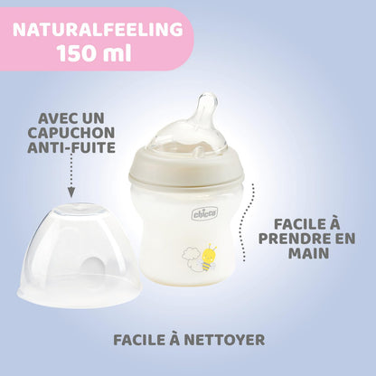 CHICCO, Biberón Natural Feeling, Color Blanco, 150 ml