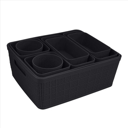 Simplify Black, 10 Pack Organizing Set, Different Sizes for Multiple Needs. for Offices, Desks, Dorms, Small Items, Accessories, Vanity, Bathrooms. Storage Baskets, Bins, Boxes