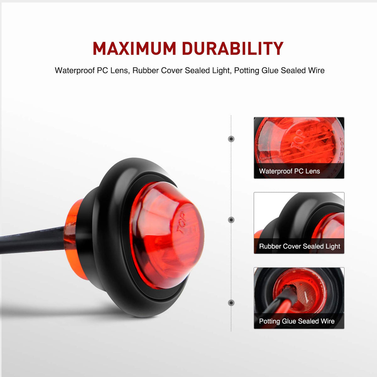 Nilight TL-04-10 Luces LED Redondas 3/4" Intermitentes Delanteros/Traseros 12V Rojo 10 Piezas para Camiones Autobuses Remolques Furgonetas Caravanas Barcos