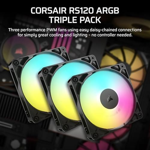 Corsair RS120 ARGB 120mm Ventiladores PWM – Conexión en Cadena – Bajo Nivel de Ruido – Rodamiento Magnético de Cúpula – Paquete Triple – Negro