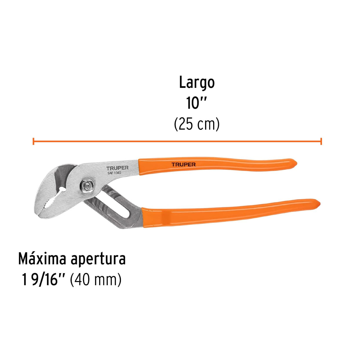 Truper PEX-10, Pinza de extensión 10", mango de vinil