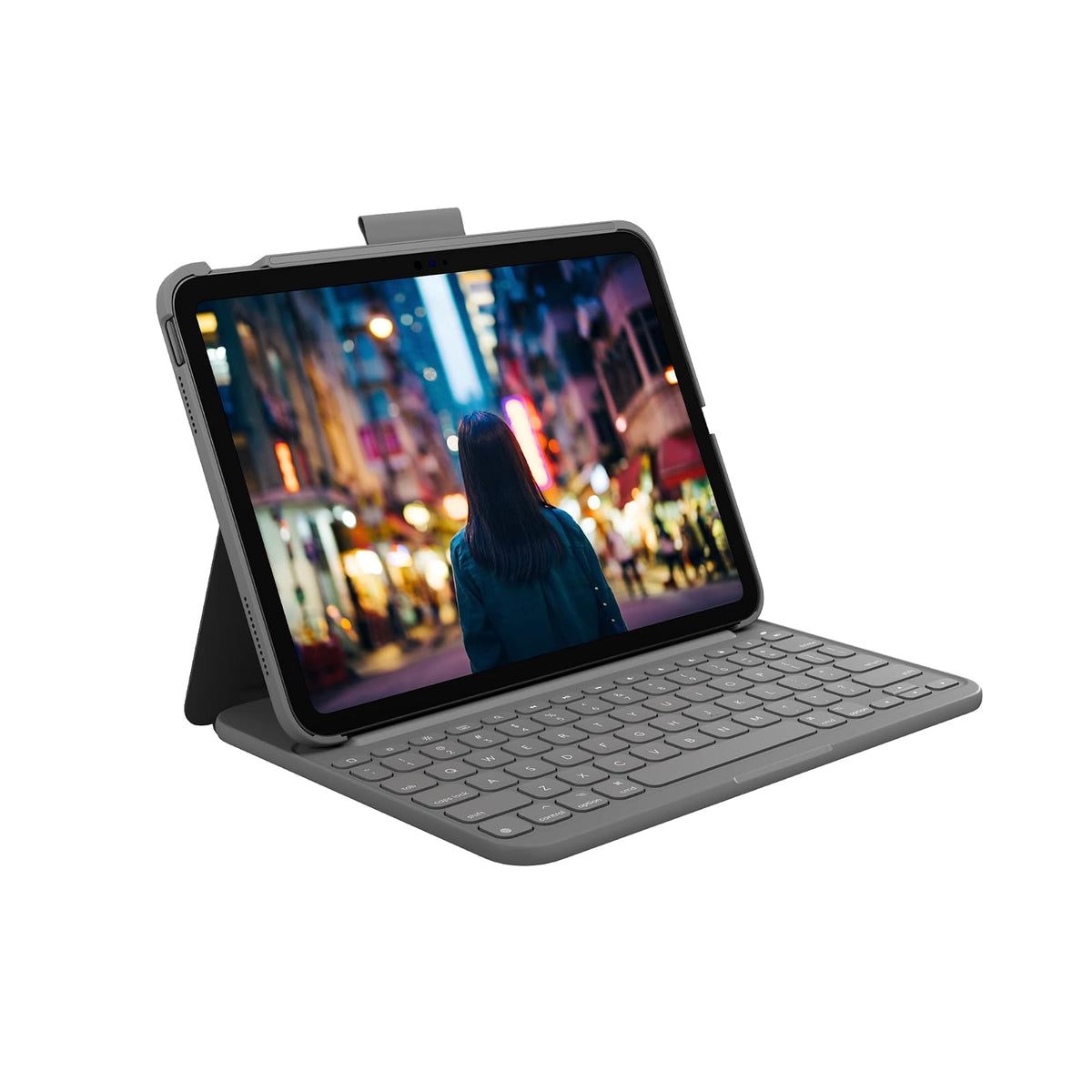 Logitech Slim Folio Funda con Teclado para iPad (10.° generación) con Teclado inalámbrico Bluetooth Integrado - Gris Oxford
