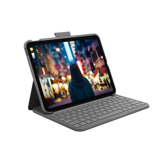 Logitech Slim Folio Funda con Teclado para iPad (10.° generación) con Teclado inalámbrico Bluetooth Integrado - Gris Oxford