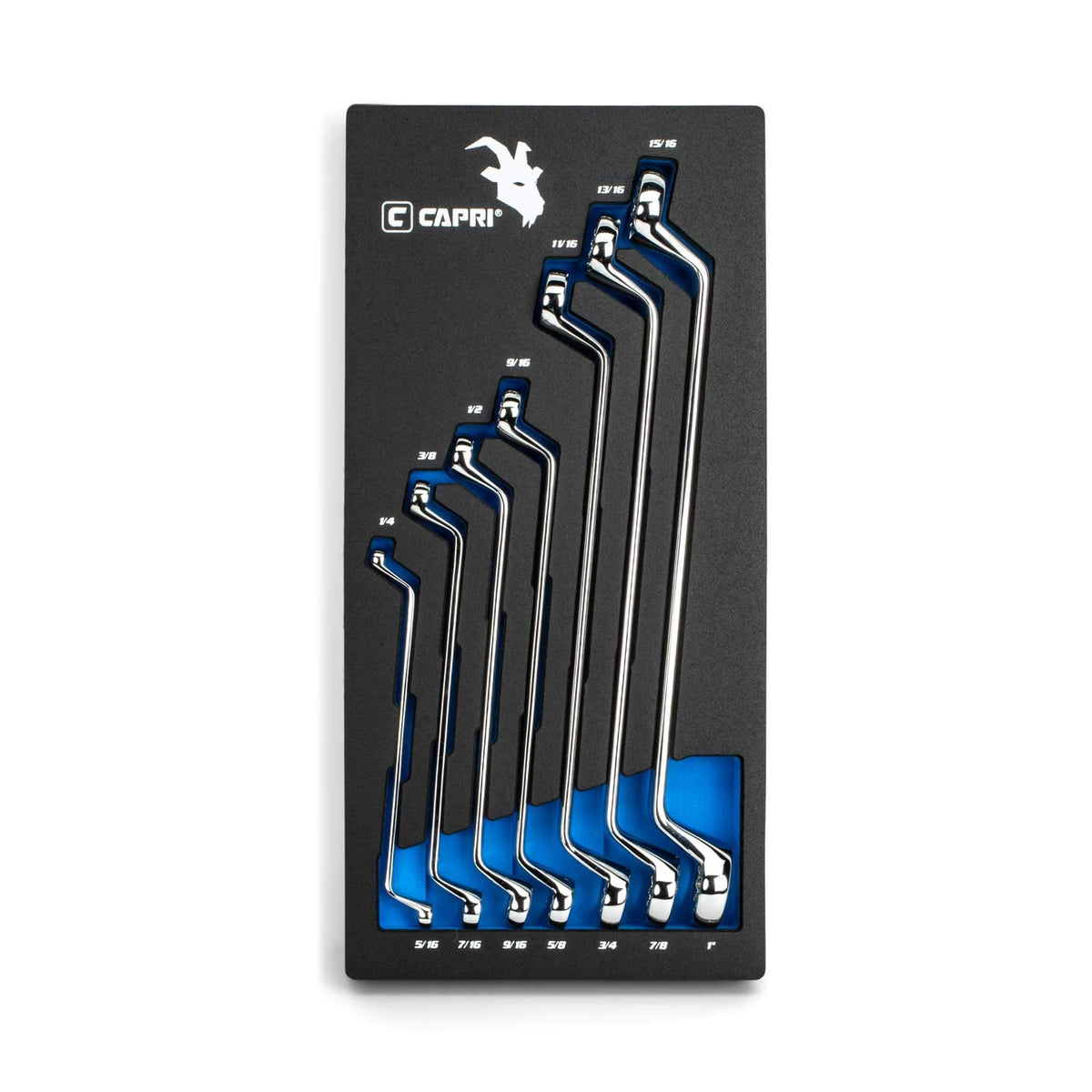Capri Tools - Juego de llaves de extremo de doble caja de 75 grados, 1/4 a 1 pulgada, SAE, 7 piezas con bandeja del mecánico
