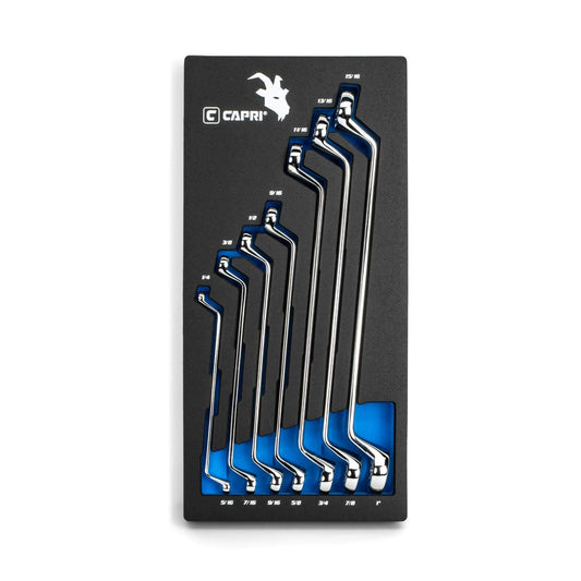 Capri Tools - Juego de llaves de extremo de doble caja de 75 grados, 1/4 a 1 pulgada, SAE, 7 piezas con bandeja del mecánico