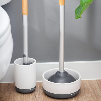 Full Circle Scrub Queen, cepillo para polvo de baño con soporte de cerámica y disco de tierra de diatomeas para prevención de moho y moho, limpiador de inodoro más higiénico, cabezal reemplazable
