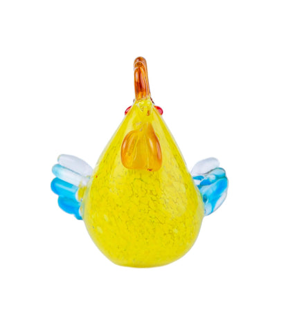Running Gallo de Cristal | Adornos para Sala, Oficina y Escritorio | Figura de Cristal | Amarillo Cola Azul Decora