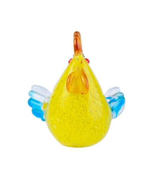 Running Gallo de Cristal | Adornos para Sala, Oficina y Escritorio | Figura de Cristal | Amarillo Cola Azul Decora