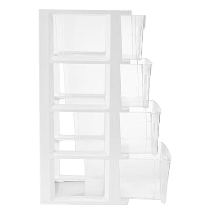 Italhome Cajonera ONYX 4 de Plástico Blanca con 4 Cajones Transparentes, Organizador Multiusos Desarmable para Recámara, Oficina o Cocina