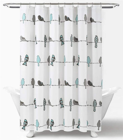 Lush Decor Rowley Birds - Cortina de Ducha de 72 Pulgadas de Ancho x 72 Pulgadas de Largo, Azul y Gris, diseño Floral Colorido de pájaros, Cortina de Ducha de pájaros caprichosa y juguetona -