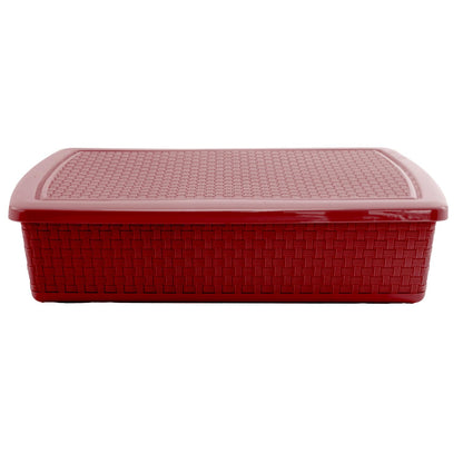 Guateplast Cestas Plásticas Rectangulares Vino 37x29x9 cm | Set de 3, con tapa, estilo ratán, apilables, organización para clósets, oficina