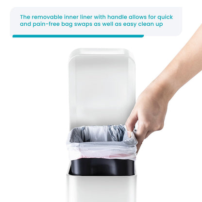 Home Zone Living - Juego de 2 cubos de basura pequeños de 1.3 galones, color blanco con tapa y pedal, papelera de acero inoxidable con diseño delgado para el hogar y la oficina, 5 litros