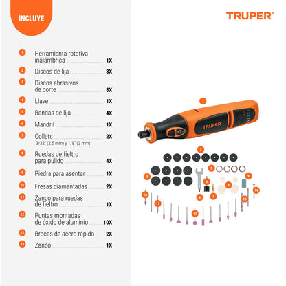 Truper MOTO-AI Herramienta rotativa inalámbrica 7.2 V profesional con 45 accesorios y estuche