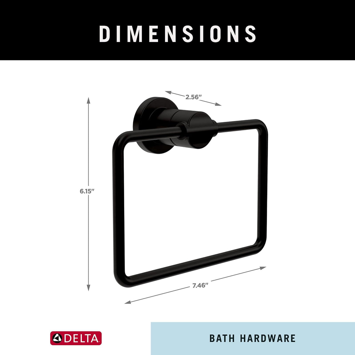 Delta Nicoli (1 Unidad), Soporte para Toallas de Mano, Color Negro Mate, para baño, Pared, Soporte Cuadrado para Toallas, Colgador de Toallas de baño, Accesorios de baño, NIC46-MB