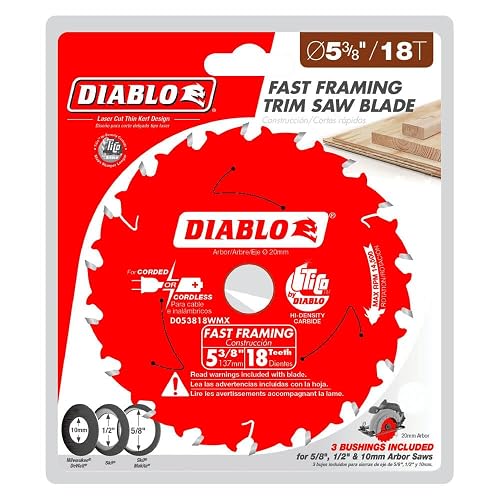 Diablo - Hoja de Sierra para Aluminio Medio, 5-3/8 Pulgadas de diámetro, 50 Dientes TCG, Eje de 20 mm, Borde de 0.61 Pulgadas, ángulo de Gancho de -5°, Placa de 0.39 Pulgadas, 14500 RPM máximas