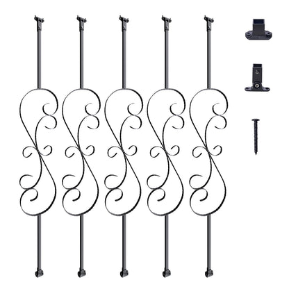 VEVOR - Balaustres de metal para escaleras, 44 x 1/2 pulgadas, ejes decorativos de acero galvanizado, 5 balaustres de cubierta en forma de S, barandilla de escalera en espiral negra satinada hueca con - En forma de S